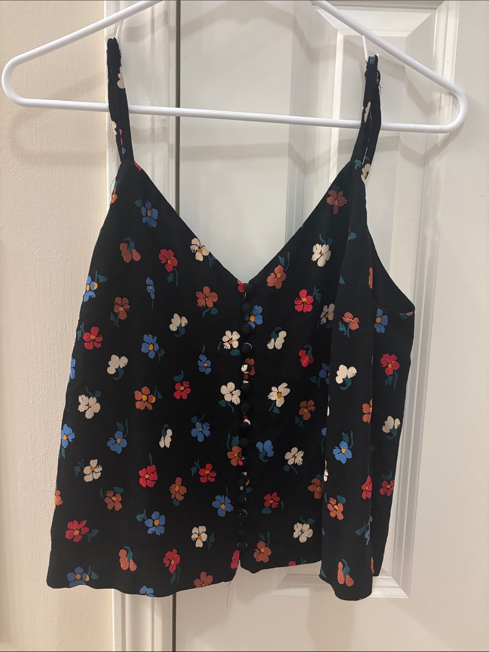 Madewell Black Floral Button-Front Camisole